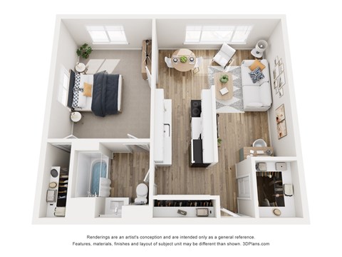 Floor plan for 1 bed, 1 bath, 600 sqft